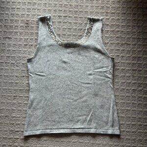 Ninety Womens XL Blouse Shirt Tank Top Sleeveless Gray Silk Wool 90s Y2K Vintage